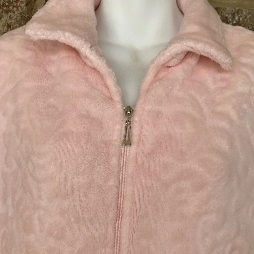 Miss Elaine Embossed Fleece Long Zip Robe Medium Pink Front Pockets